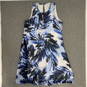 Calvin klein Sleeveless Shift Dress Blue White Lined Size 4 Round Neck Button Cl
